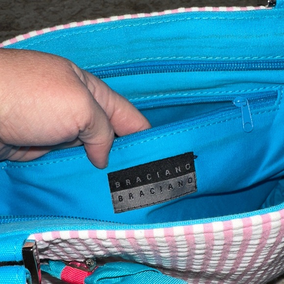 Braciano Pink and Teal Striped Bag - Picture 3 of 13